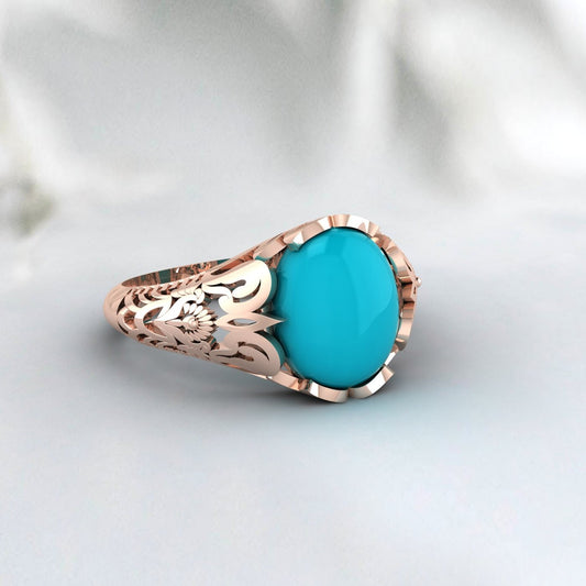 Embroidered Turquoise Silver Ring-Men's Handmade Ring-Unisex Ring