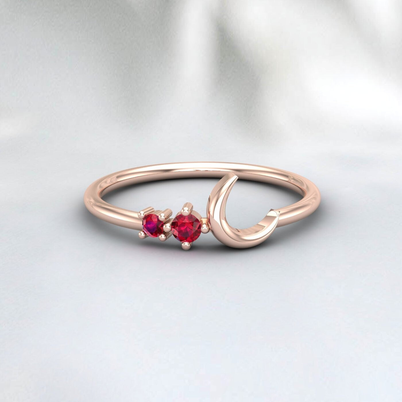 Moon conçoit une bague de promesse en argent avec pierre de naissance de juillet en rubis rouge