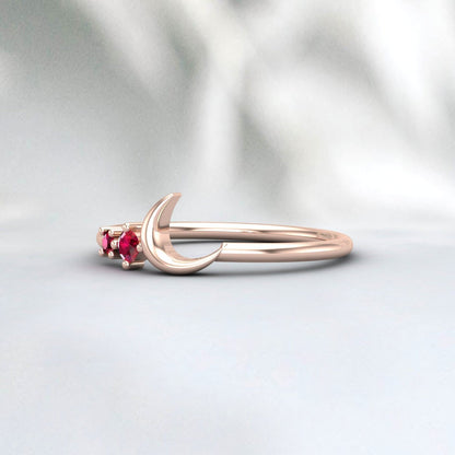 Moon conçoit une bague de promesse en argent avec pierre de naissance de juillet en rubis rouge