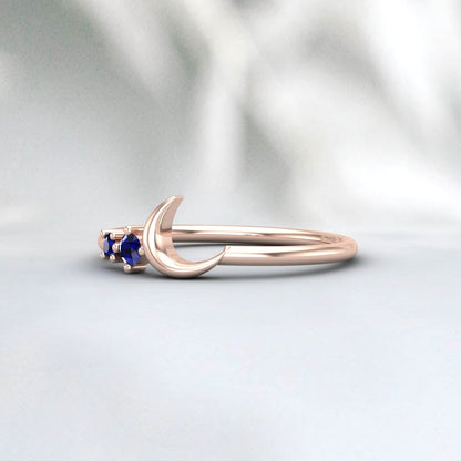 Crescent Sapphire Ring Crescent Moon Ring Anniversary Gift For Her