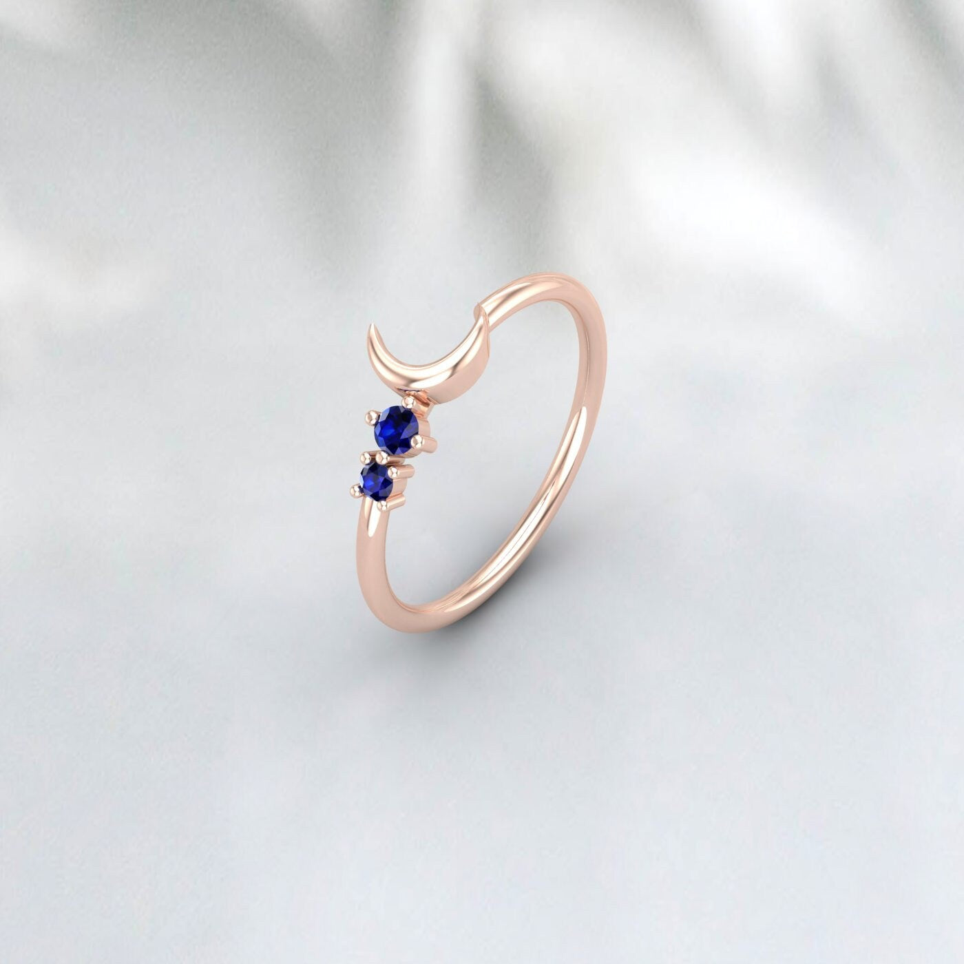 Crescent Sapphire Ring Crescent Moon Ring Anniversary Gift For Her