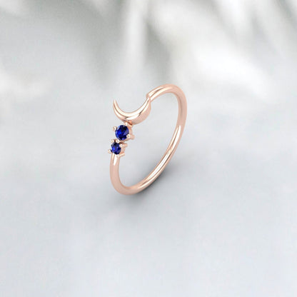 Crescent Sapphire Ring Crescent Moon Ring Anniversary Gift For Her