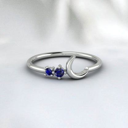 Crescent Sapphire Ring Crescent Moon Ring Anniversary Gift For Her