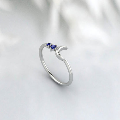 Crescent Sapphire Ring Crescent Moon Ring Anniversary Gift For Her