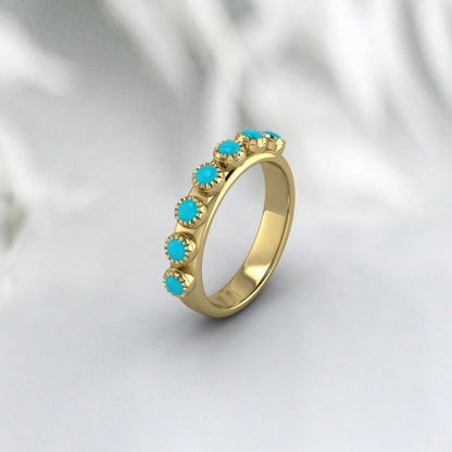 Turquoise Half Eternity Wedding Band Anniversary Gift Ring For Her