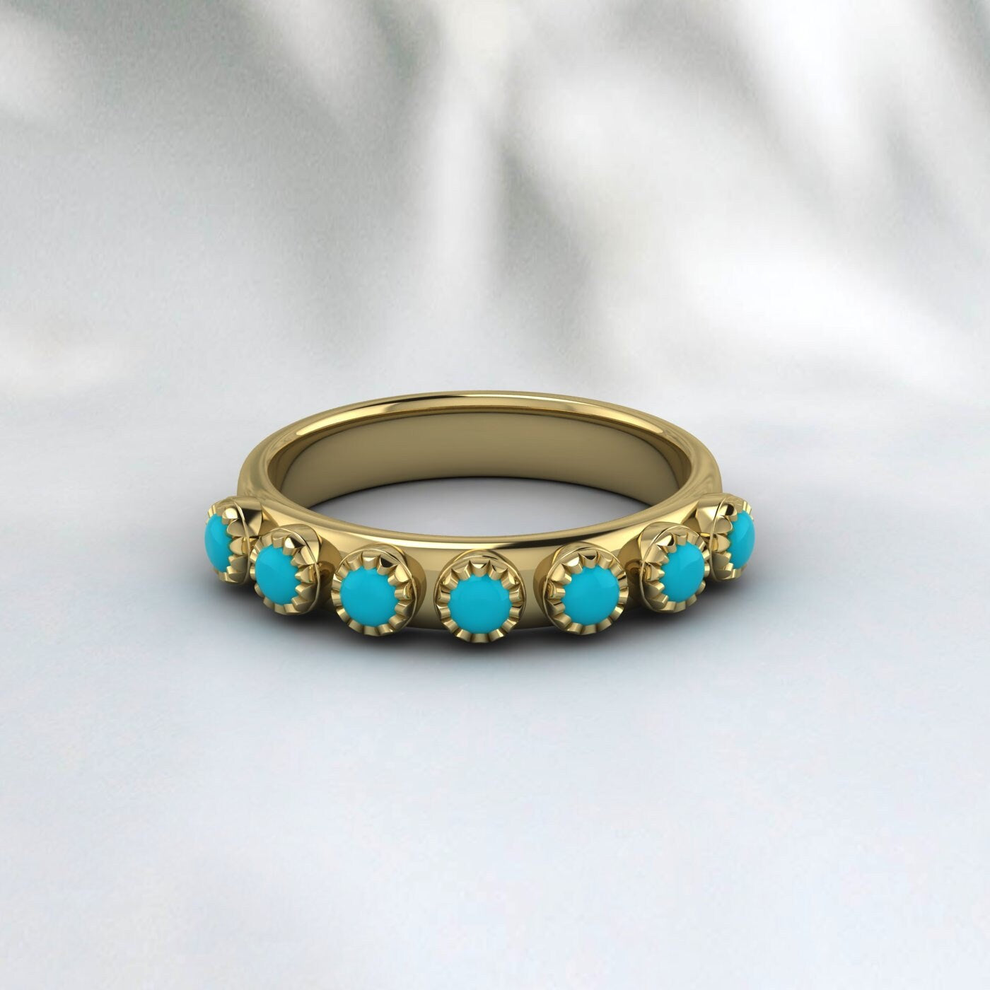 Turquoise Half Eternity Wedding Band Anniversary Gift Ring For Her