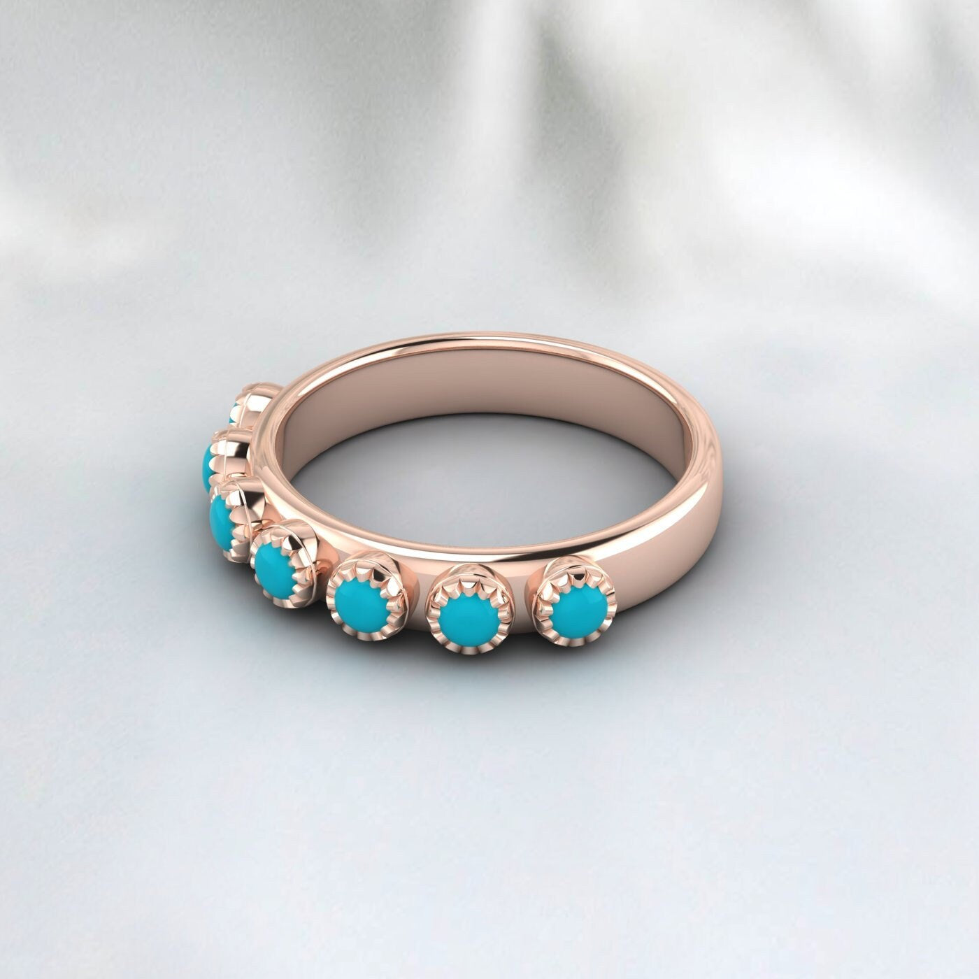 Turquoise Half Eternity Wedding Band Anniversary Gift Ring For Her