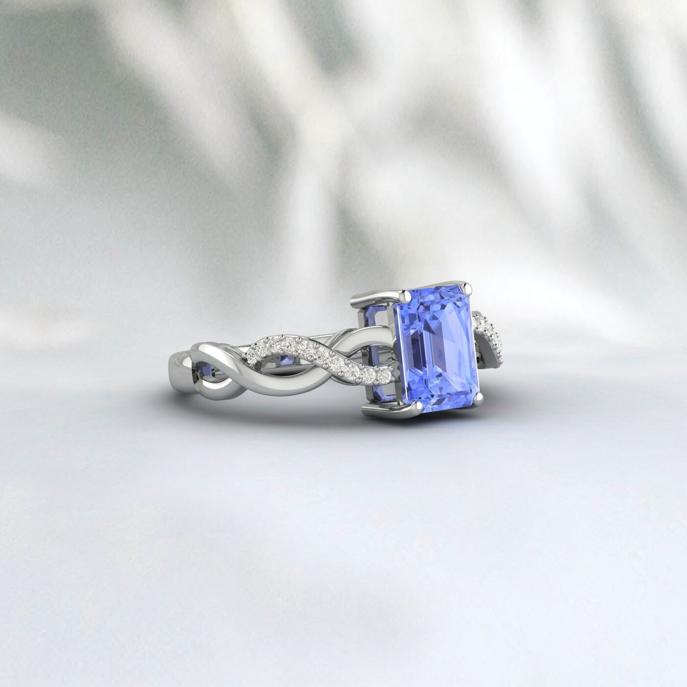 Emerald Cut Tanzanite Ring Sterling Silver Ring Engagement Ring