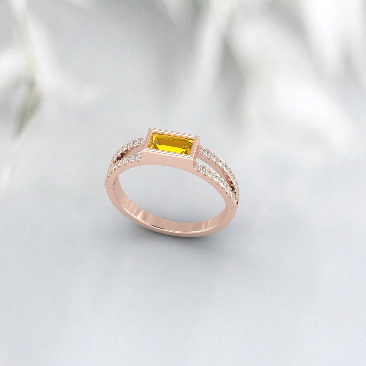 Bague de fiançailles citrine taille baguette Bague de mariée en diamant Art déco