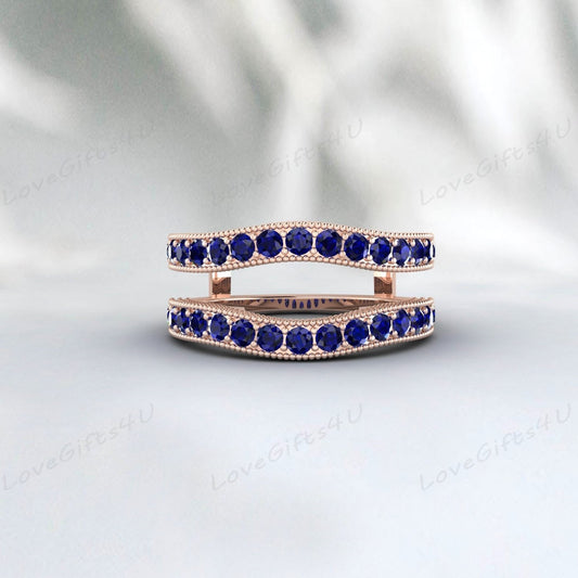 Blue Sapphire Enhancer Wedding Band Engagement Ring Birthday Gift