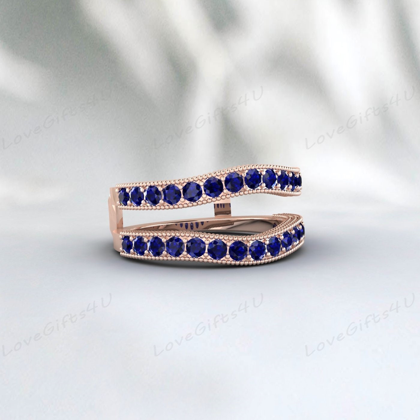 Blue Sapphire Enhancer Wedding Band Engagement Ring Birthday Gift