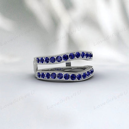 Blue Sapphire Enhancer Wedding Band Engagement Ring Birthday Gift