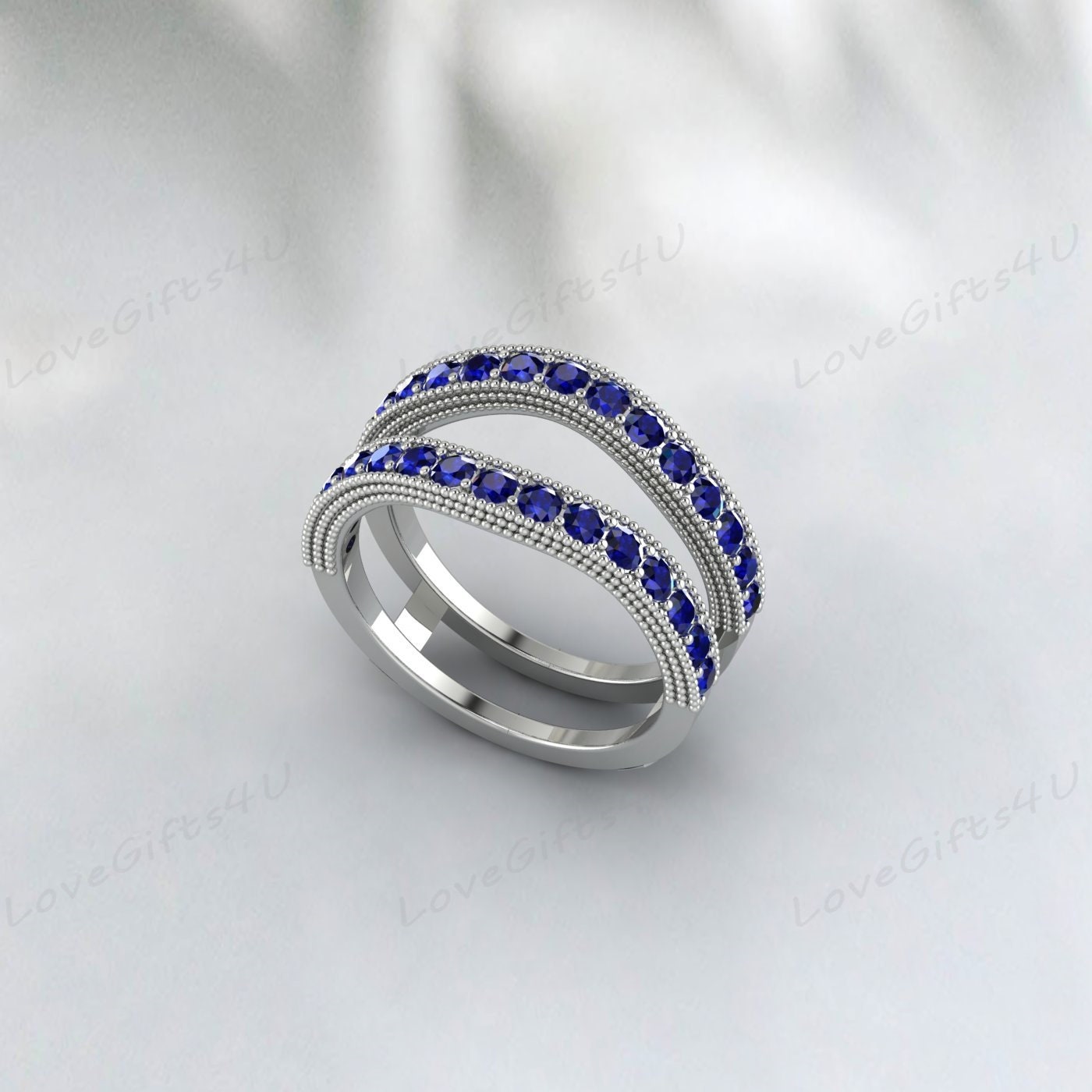 Blue Sapphire Enhancer Wedding Band Engagement Ring Birthday Gift