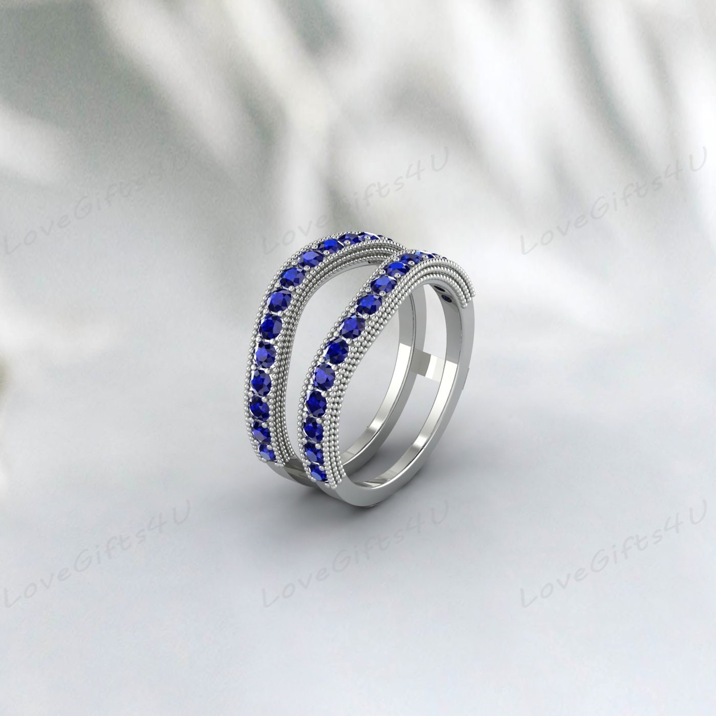 Blue Sapphire Enhancer Wedding Band Engagement Ring Birthday Gift