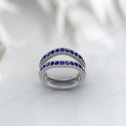 Blue Sapphire Enhancer Wedding Band Engagement Ring Birthday Gift