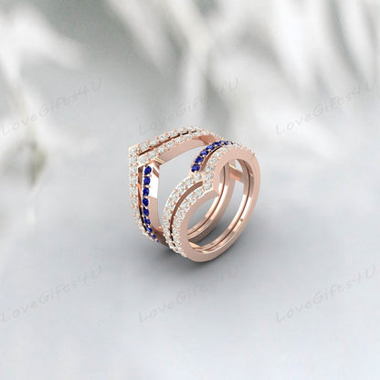 Bague de fiançailles rehausseur de mariage avec saphir bleu et couronne de diamants