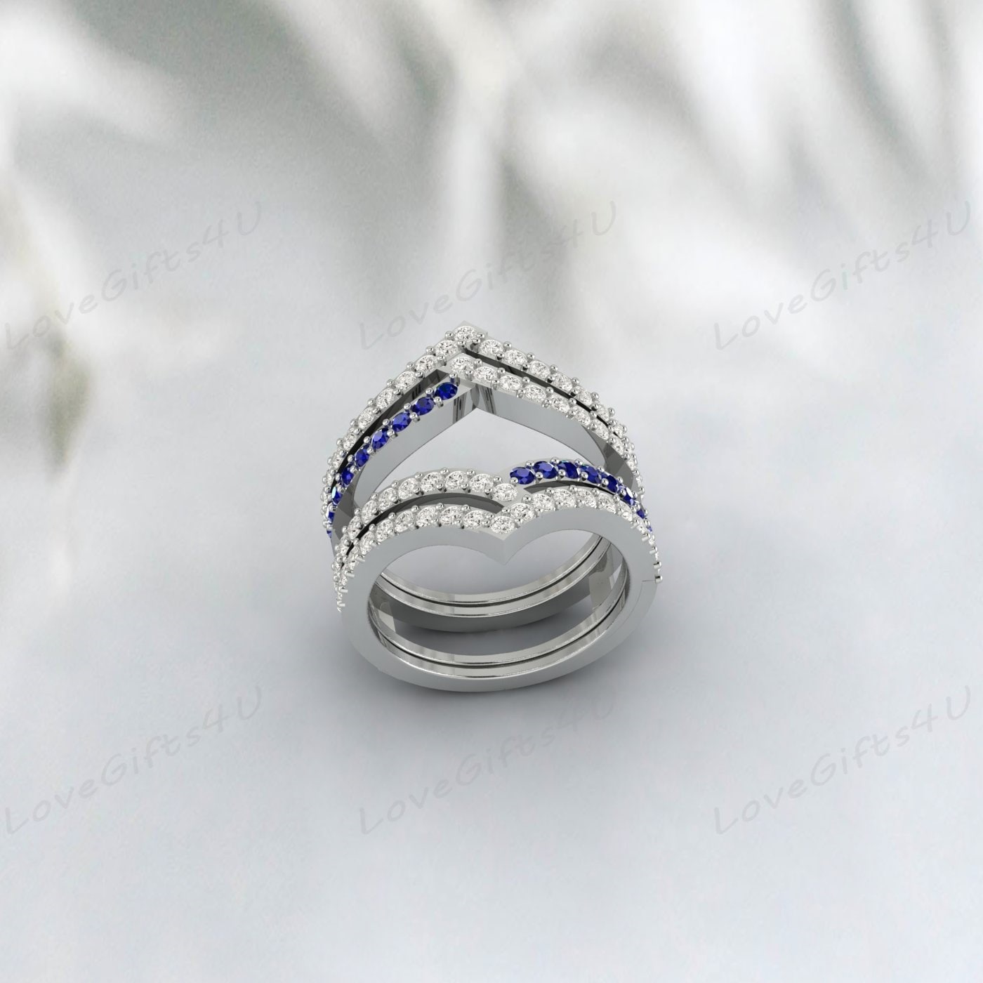 Bague de fiançailles rehausseur de mariage avec saphir bleu et couronne de diamants