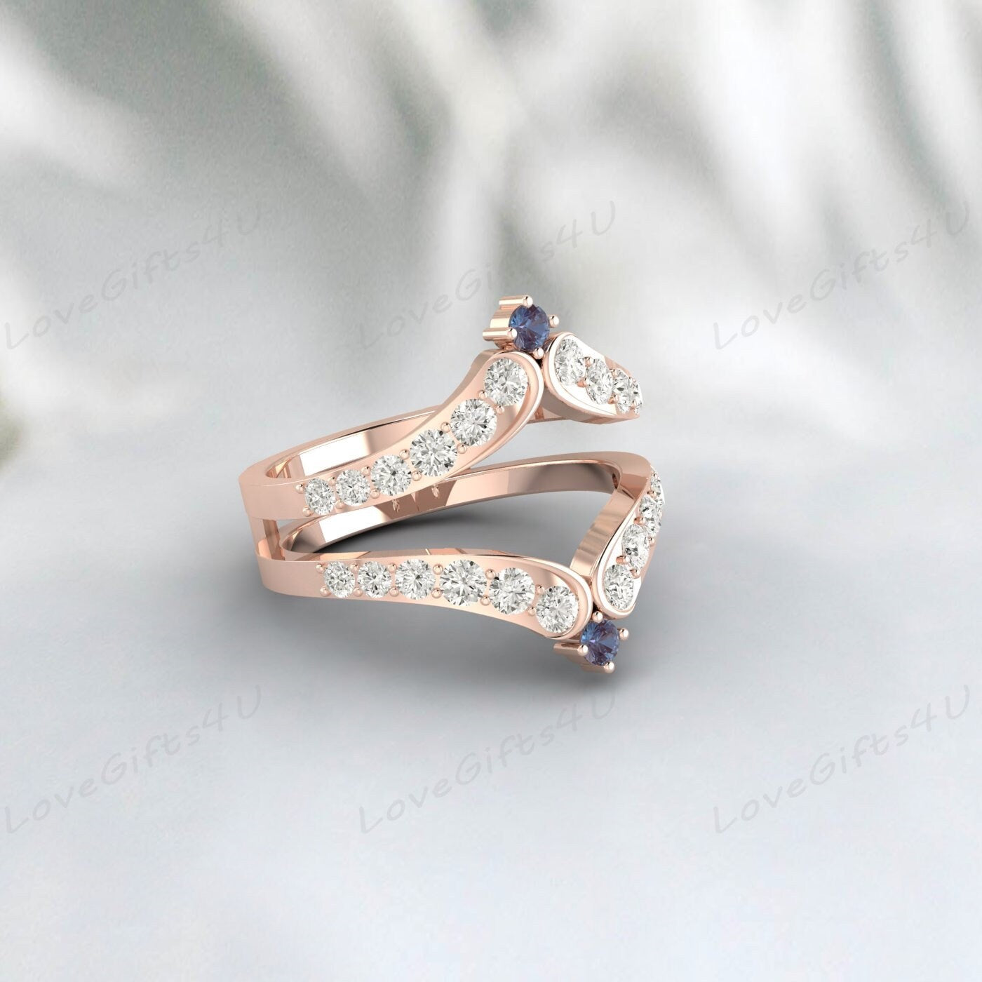 Dainty Alexandrite Enhancer Wedding Band Curved Diamond Wedding Band