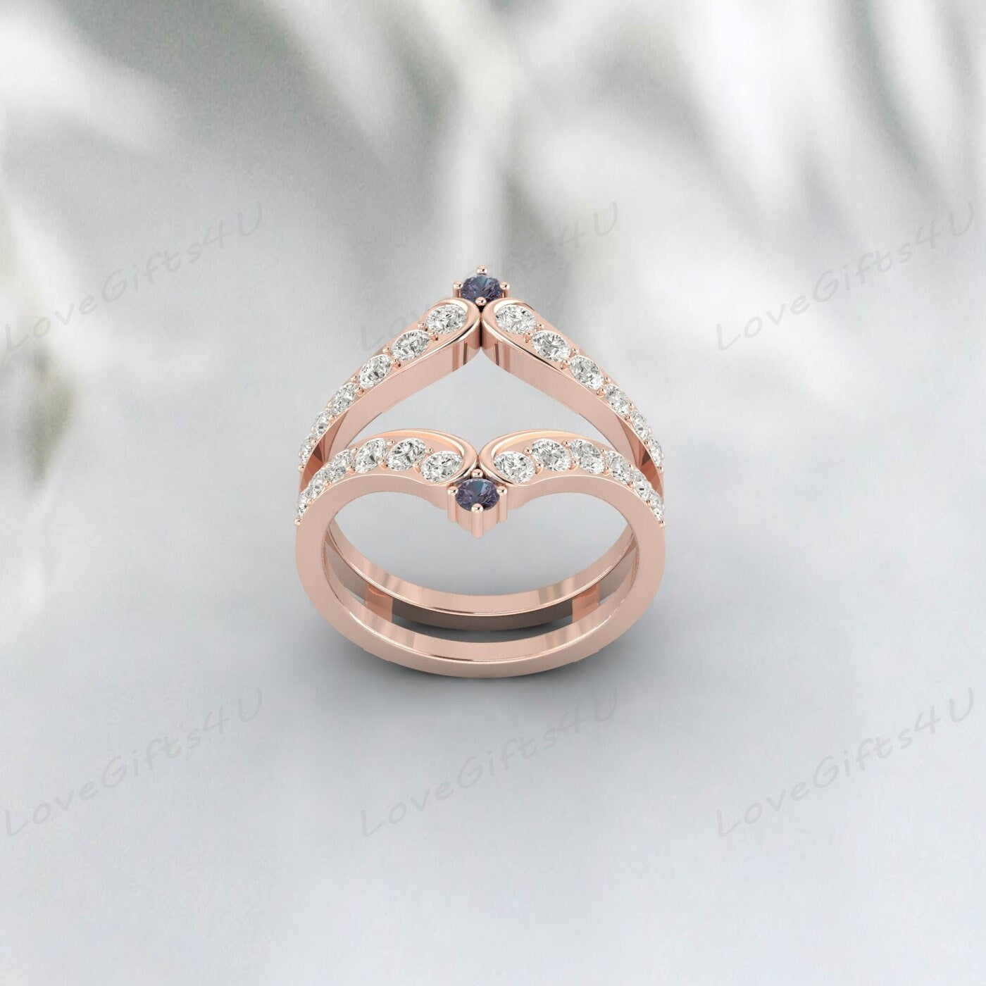 Dainty Alexandrite Enhancer Wedding Band Curved Diamond Wedding Band