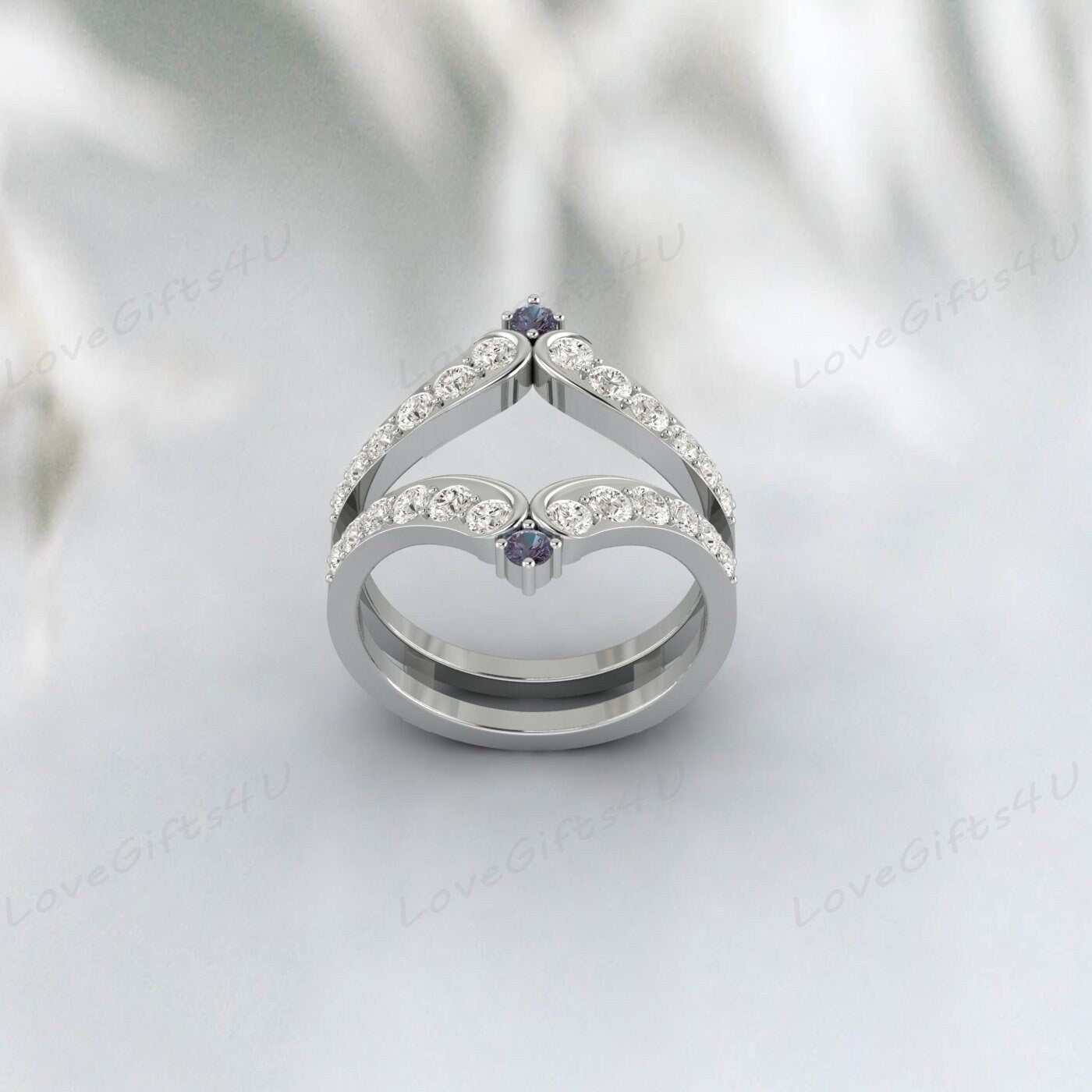 Dainty Alexandrite Enhancer Wedding Band Curved Diamond Wedding Band