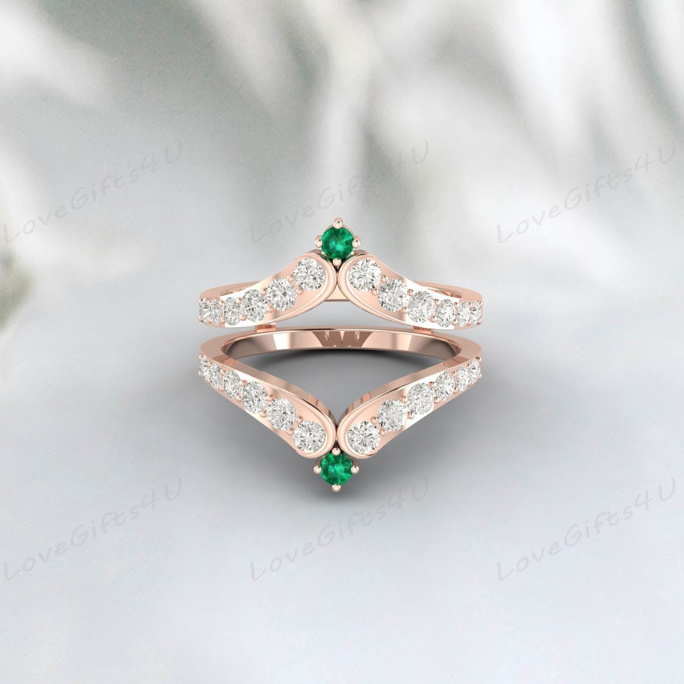 Bague de garde rehausseur d'émeraude verte et de diamant, bague Wra rehausseur de mariage