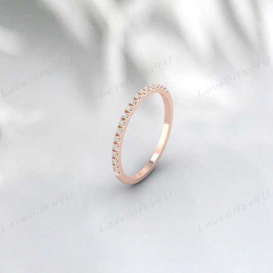 American Diamond Ultra Thin Rose Gold Wedding Band Engagement Ring