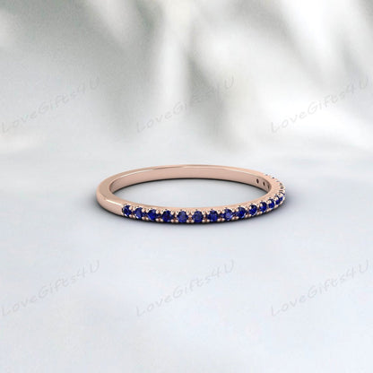 Blue Sapphire Eternity Band  Silver Wedding Band Anniversary Ring