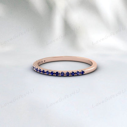 Blue Sapphire Eternity Band  Silver Wedding Band Anniversary Ring