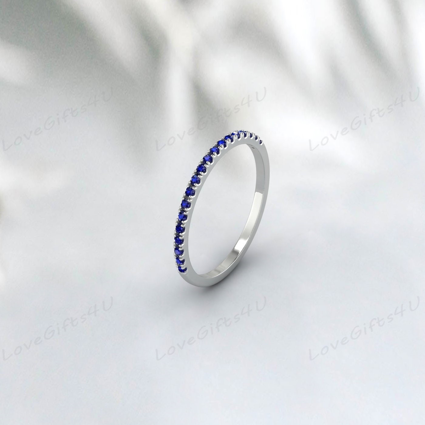 Blue Sapphire Eternity Band  Silver Wedding Band Anniversary Ring