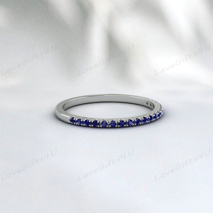 Blue Sapphire Eternity Band  Silver Wedding Band Anniversary Ring