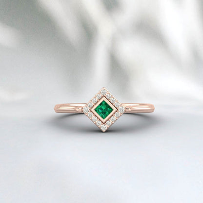 Vintage Princess Cut Emerald Engagement Ring Moissanite Brida Band