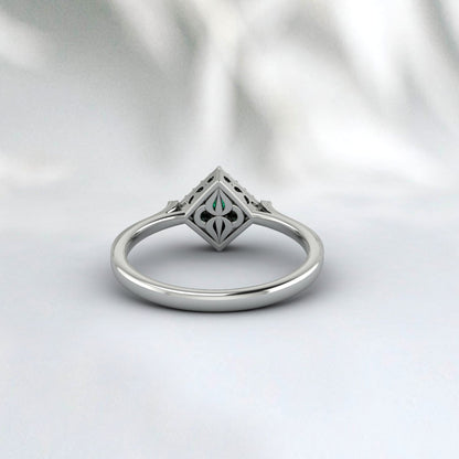 Vintage Princess Cut Emerald Engagement Ring Moissanite Brida Band