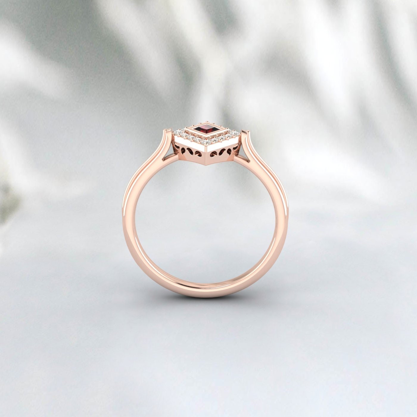 Princess Cut Red Garnet Gemstone Silver Ring January Birthstone Ring