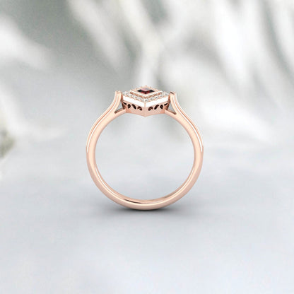 Princess Cut Red Garnet Gemstone Silver Ring January Birthstone Ring