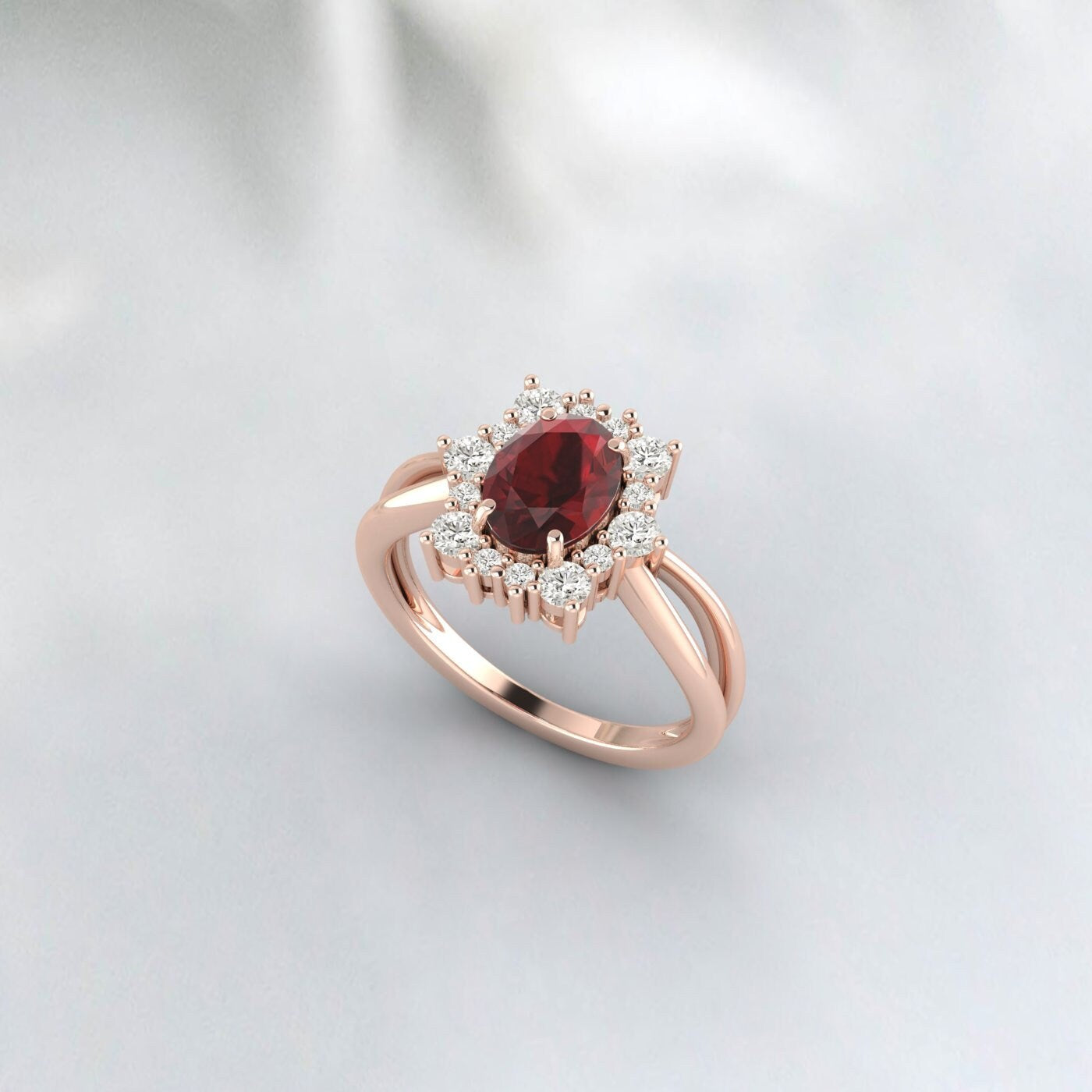 Vintage Garnet Oval Cut January Birthstone Promise Ring Wedding Band