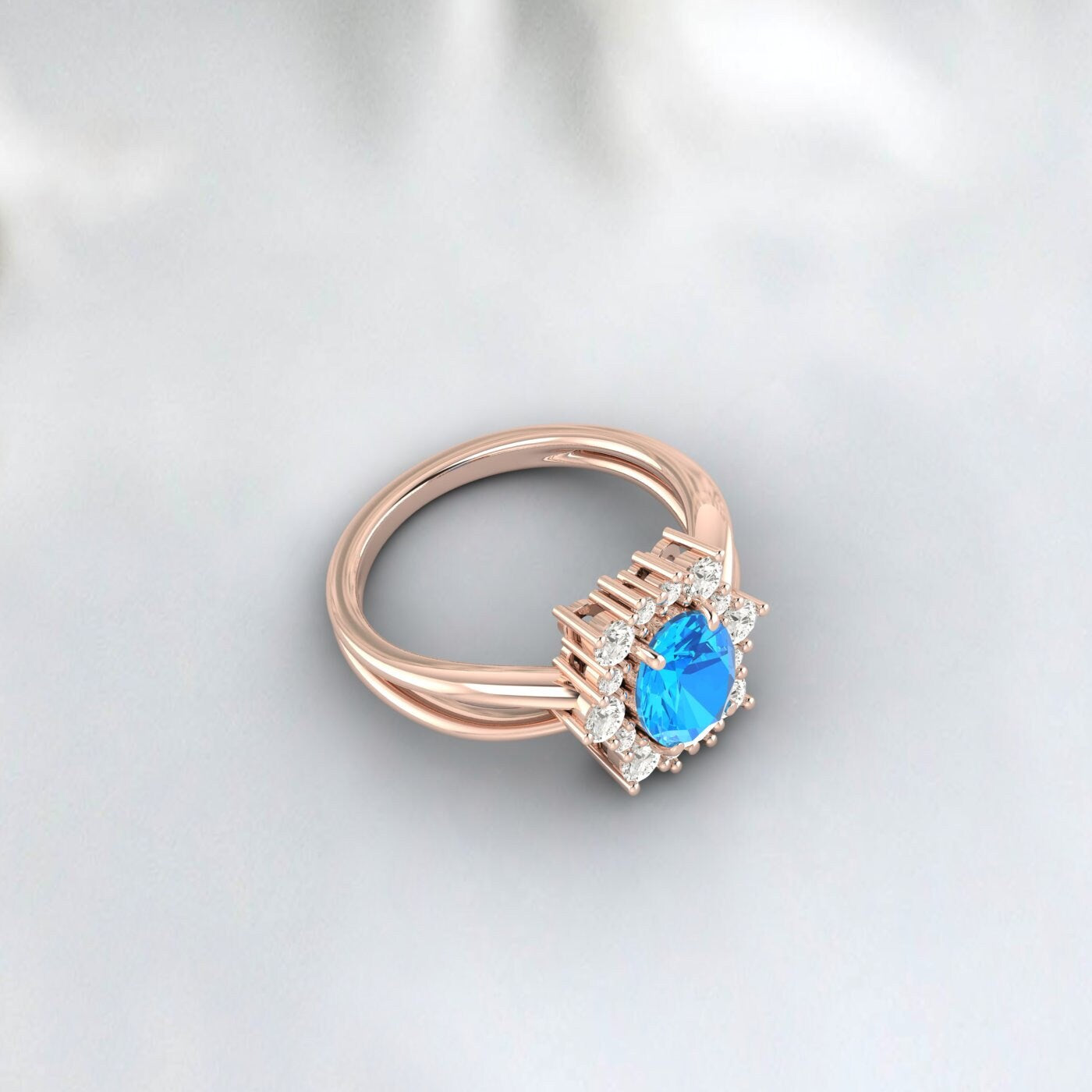 Oval Cut Swiss Blue Topaz Engagement Ring Promise Anniversary Gift