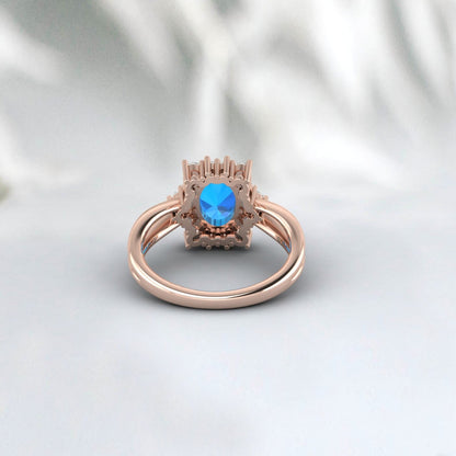 Oval Cut Swiss Blue Topaz Engagement Ring Promise Anniversary Gift