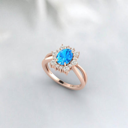 Oval Cut Swiss Blue Topaz Engagement Ring Promise Anniversary Gift