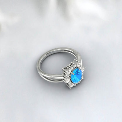 Oval Cut Swiss Blue Topaz Engagement Ring Promise Anniversary Gift