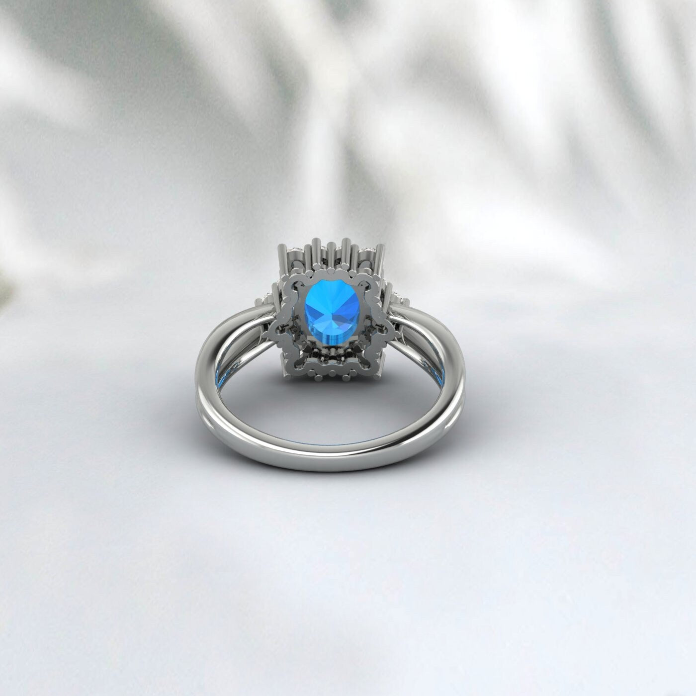 Oval Cut Swiss Blue Topaz Engagement Ring Promise Anniversary Gift