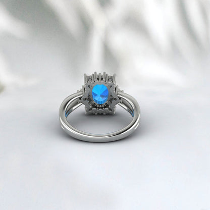 Oval Cut Swiss Blue Topaz Engagement Ring Promise Anniversary Gift