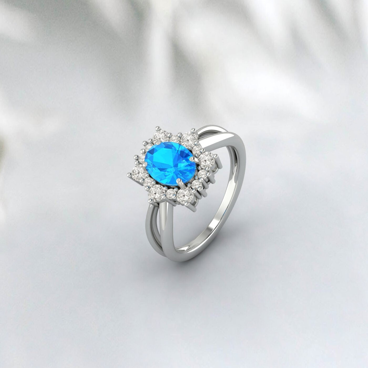 Oval Cut Swiss Blue Topaz Engagement Ring Promise Anniversary Gift