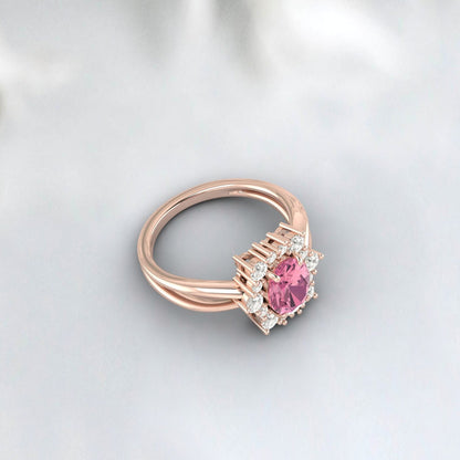 Bague de fiançailles ovale en tourmaline rose, bague de promesse de mariage