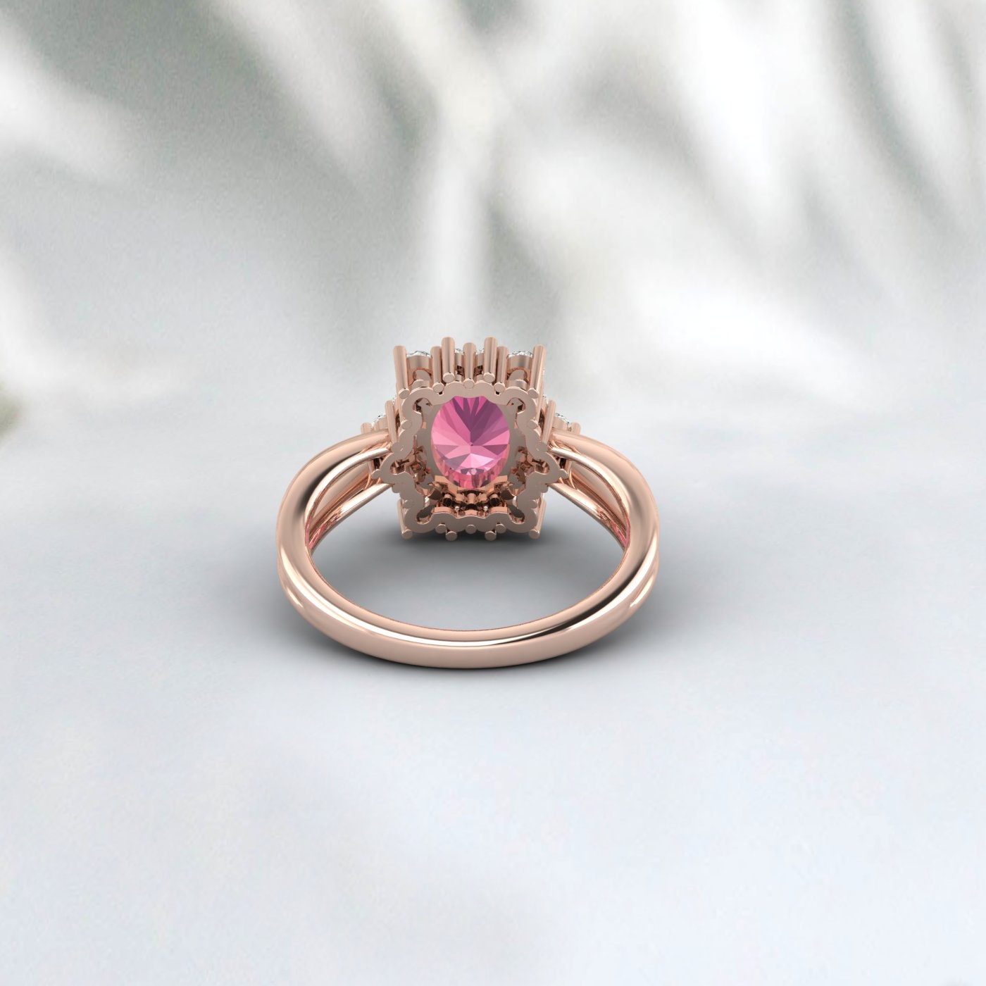 Bague de fiançailles ovale en tourmaline rose, bague de promesse de mariage