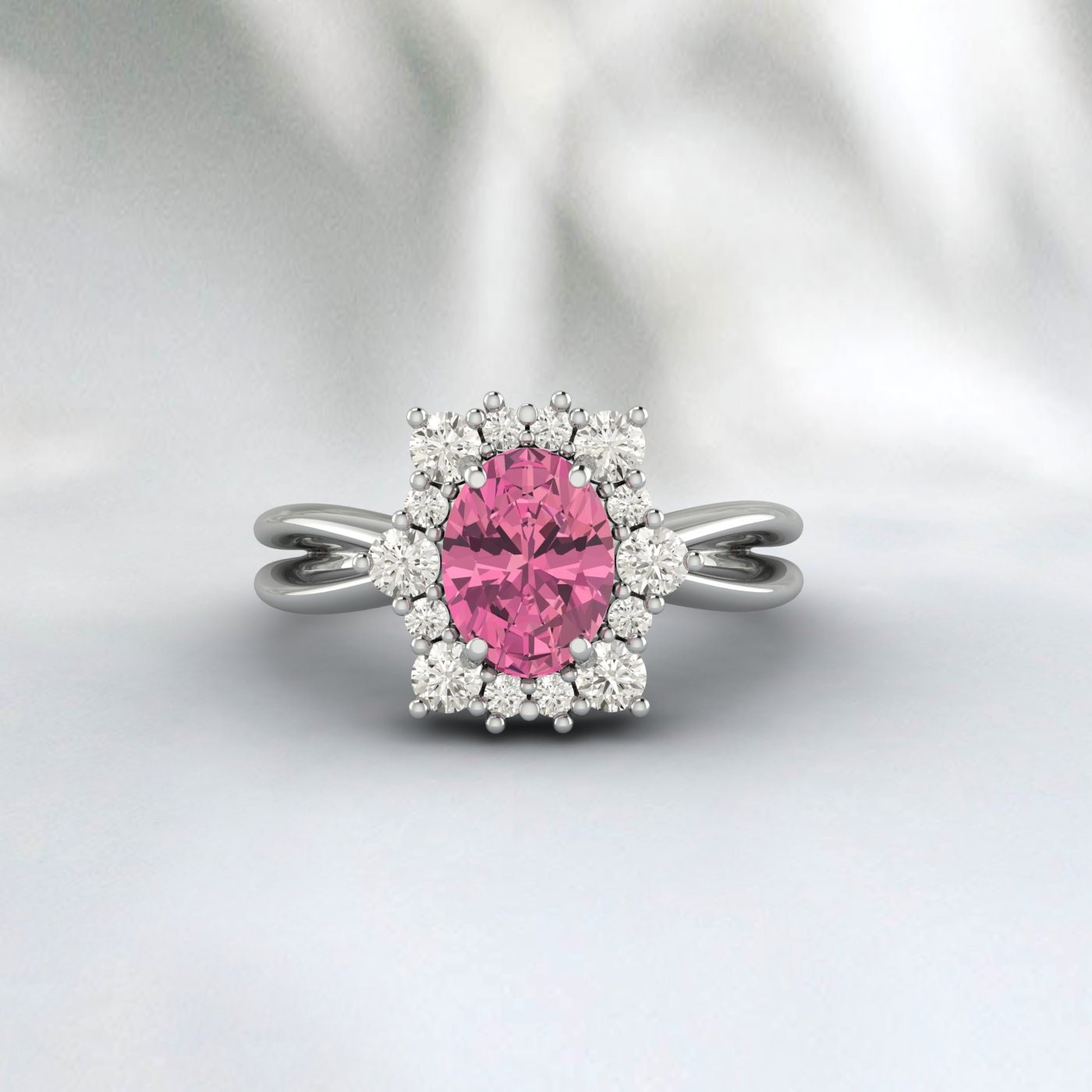 Bague de fiançailles ovale en tourmaline rose, bague de promesse de mariage