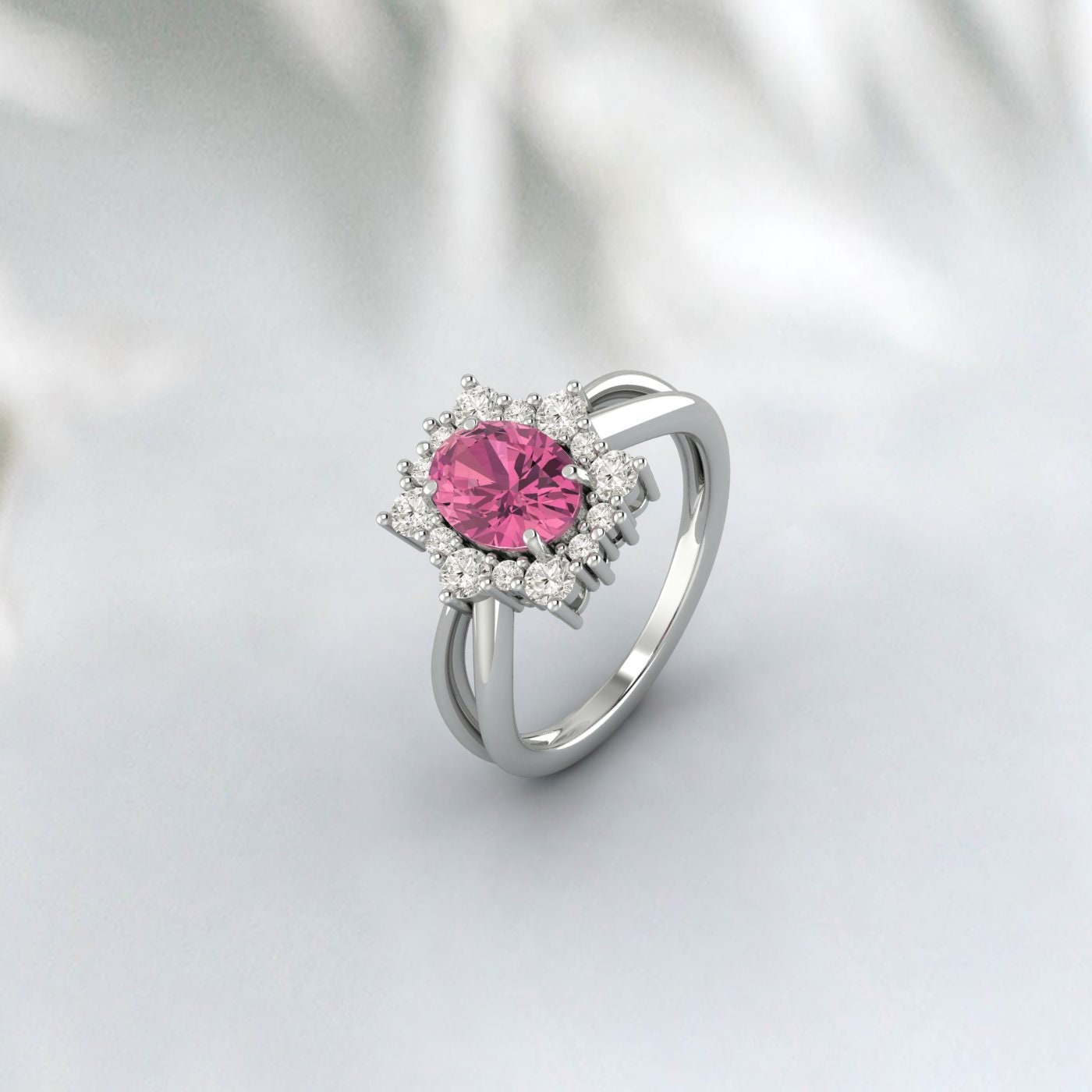 Bague de fiançailles ovale en tourmaline rose, bague de promesse de mariage