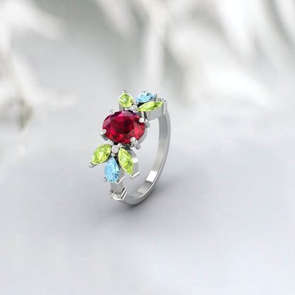 Bague rubis et péridot Ovel, bague de fiançailles en forme de poire, aigue-marine