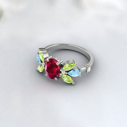 Ovel Ruby And Peridot Ring Pear Shape Aquamarine Ring Engagement Ring