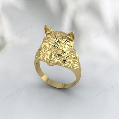 925 Silver Cat Head Ring Vintage Animal Ring Cat Jewelry Gift For Men