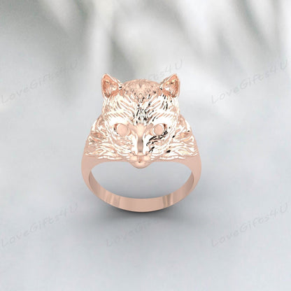 925 Silver Cat Head Ring Vintage Animal Ring Cat Jewelry Gift For Men